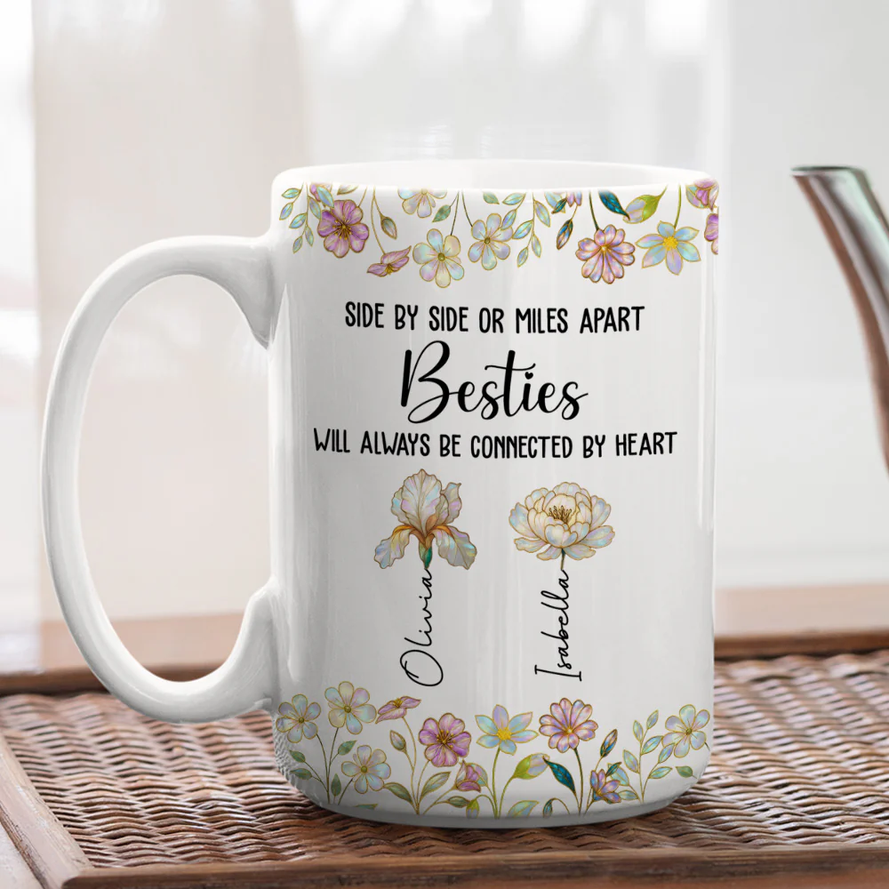Sisters Always Connected Flowers - Personalized Custom Coffee Mug - Image 3