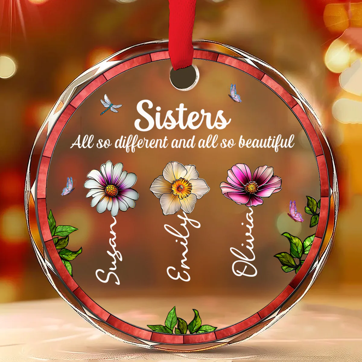 Sisters Are All So Beautiful - Personalized Custom Glass Ornament - Image 2