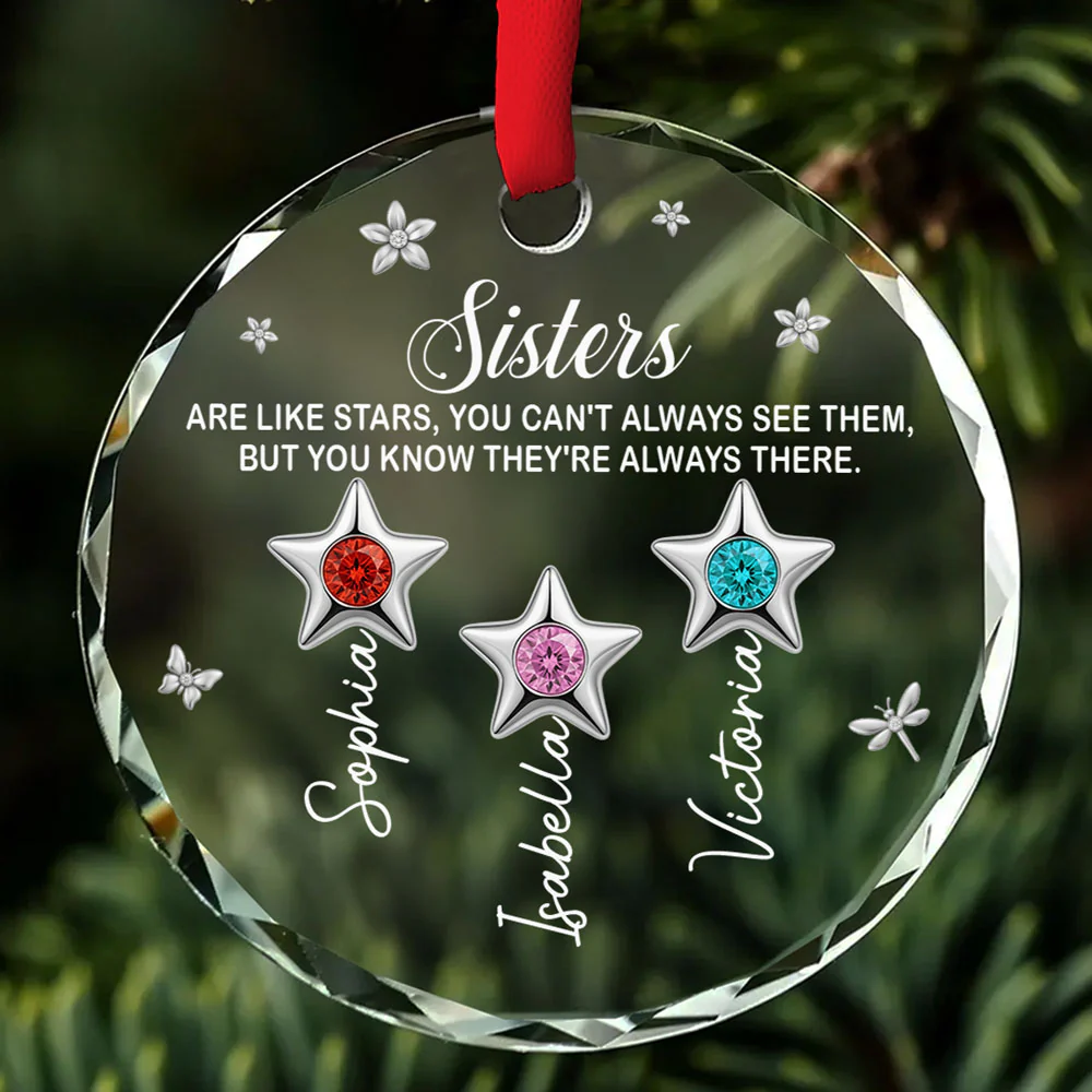 Sisters Are Always There - Personalized Custom Glass Ornament