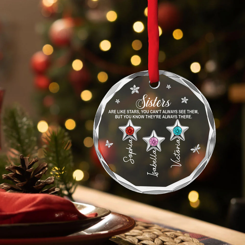 Sisters Are Always There - Personalized Custom Glass Ornament - Image 2