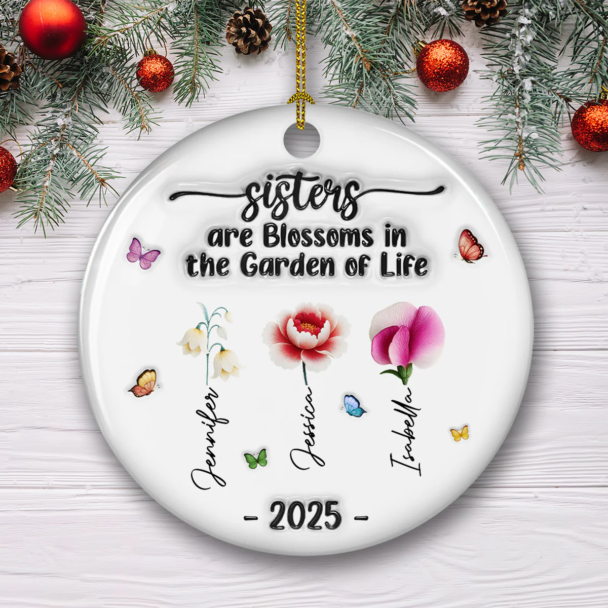 Sisters Are Blossoms - Personalized Custom 3D Inflated Effect Ceramic Ornament - Image 2