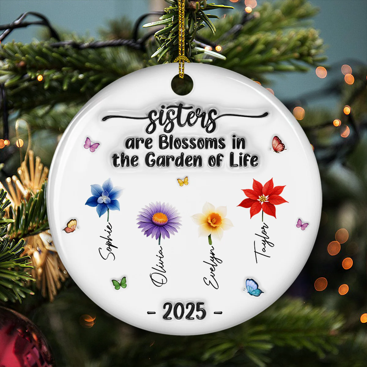 Sisters Are Blossoms - Personalized Custom 3D Inflated Effect Ceramic Ornament - Image 3