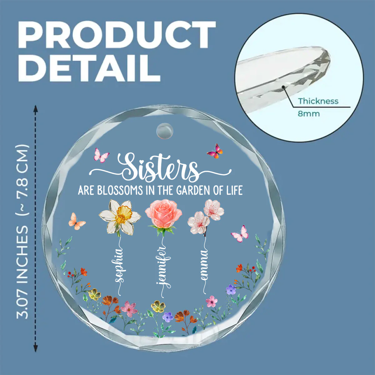 Sisters Are Blossoms - Personalized Custom Glass Ornament - Image 5