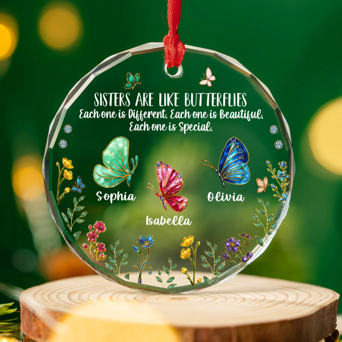 Sisters Are Butterflies Of Love - Personalized Custom Glass Ornament - Image 3