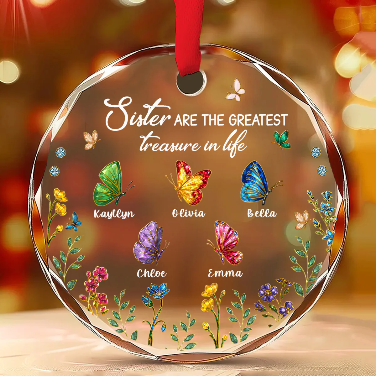Sisters Are Butterflies Of The Soul - Personalized Custom Glass Ornament - Image 2