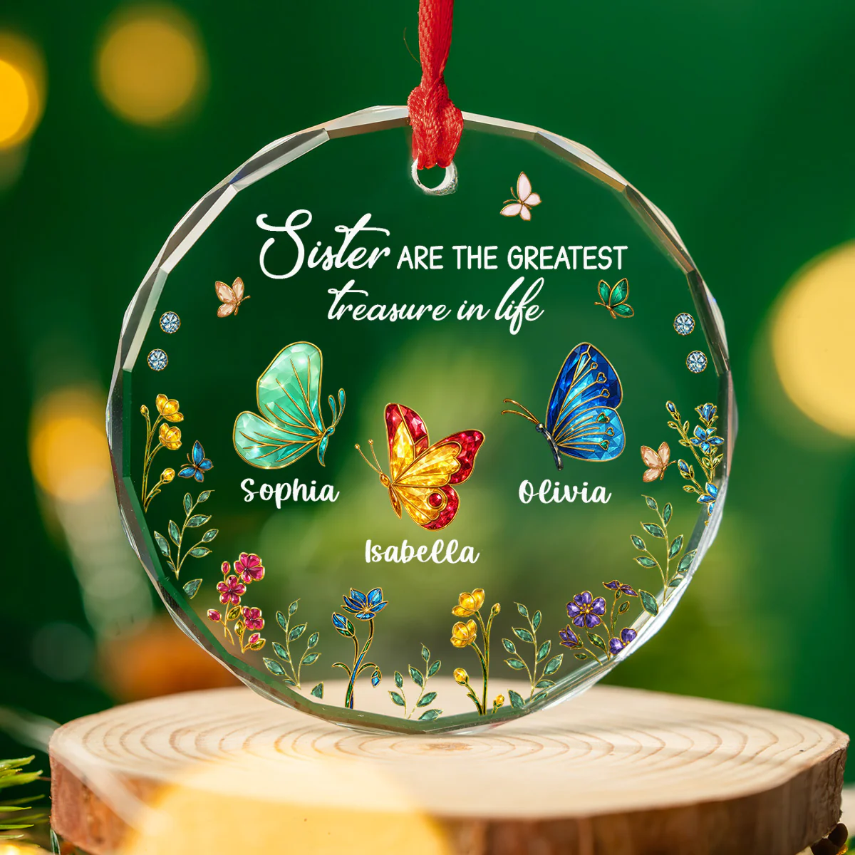 Sisters Are Butterflies Of The Soul - Personalized Custom Glass Ornament - Image 3