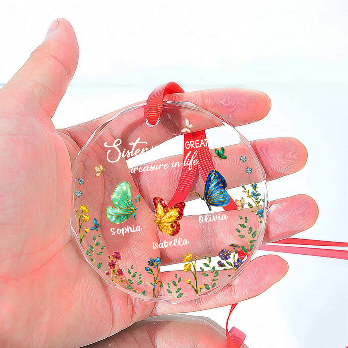 Sisters Are Butterflies Of The Soul - Personalized Custom Glass Ornament - Image 5
