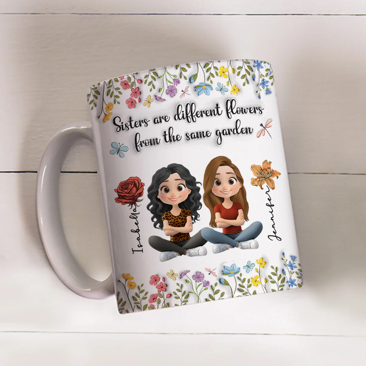 Sisters Are Different Flowers Cartoonize - Personalized Custom 3D Inflated Effect Mug - Image 2