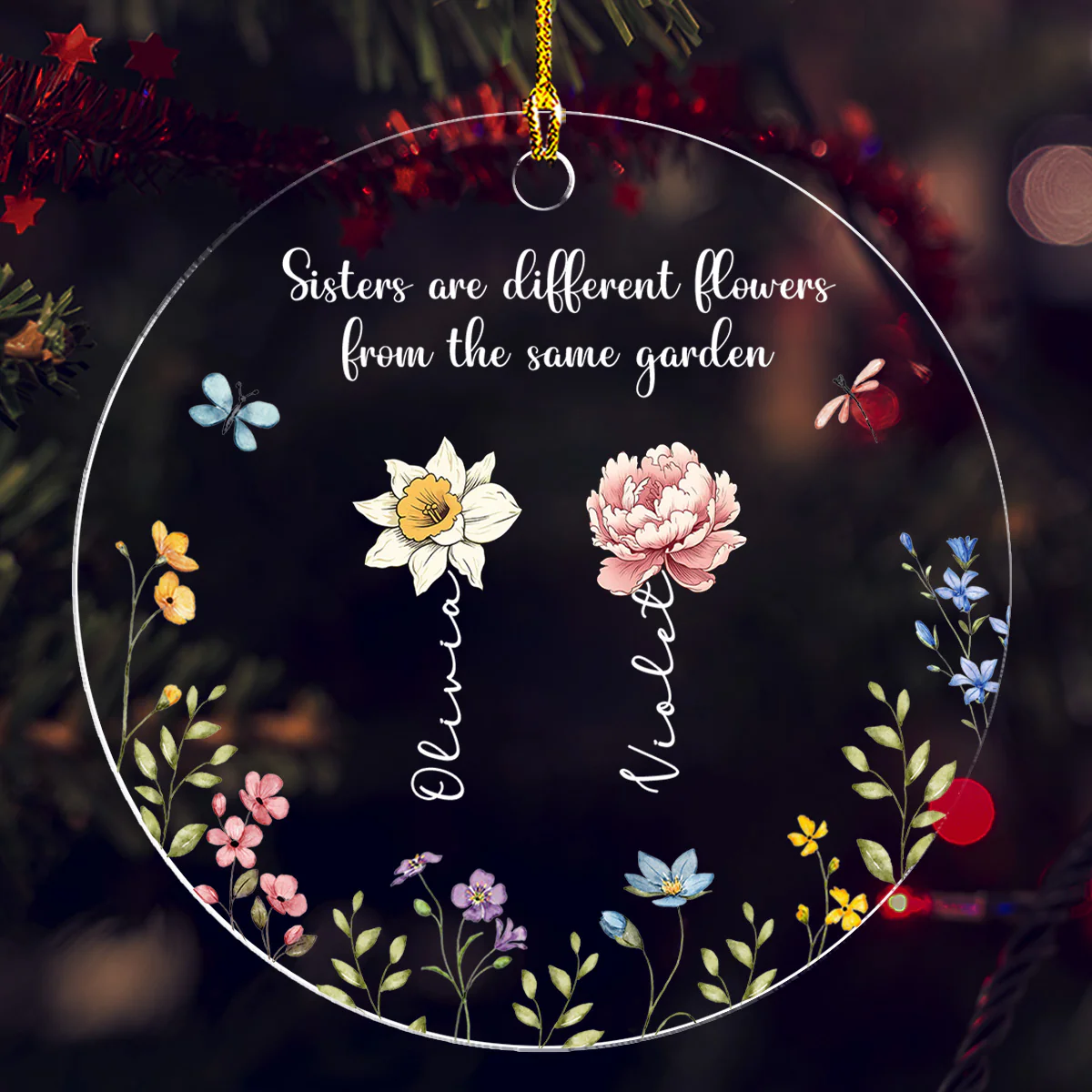 Sisters Are Different Flowers From The Same Garden - Personalized Custom Acrylic Ornament - Image 2
