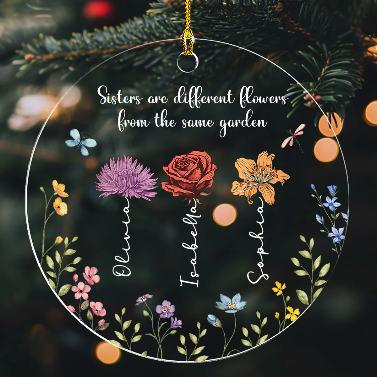 Sisters Are Different Flowers From The Same Garden - Personalized Custom Acrylic Ornament - Image 3