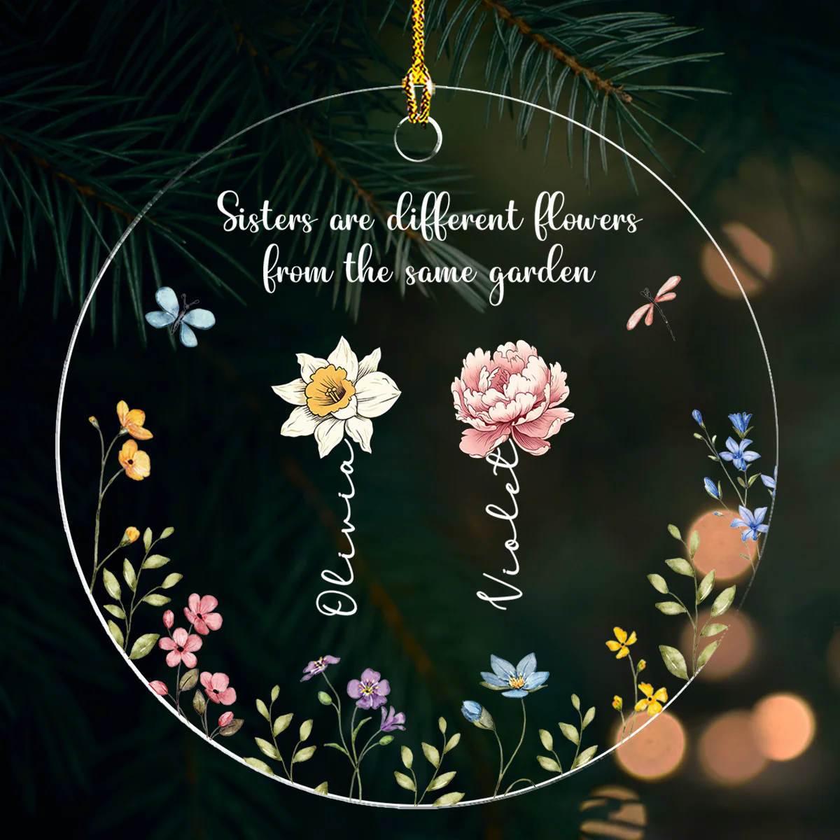 Sisters Are Different Flowers From The Same Garden - Personalized Custom Acrylic Ornament - Image 4