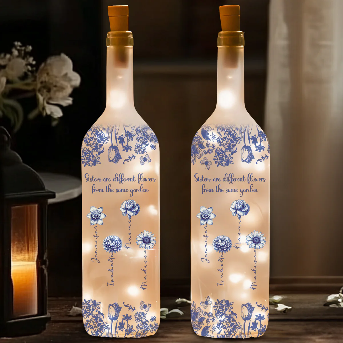 Sisters Are Different Flowers From The Same Garden - Personalized Custom Bottle Lamp - Image 2