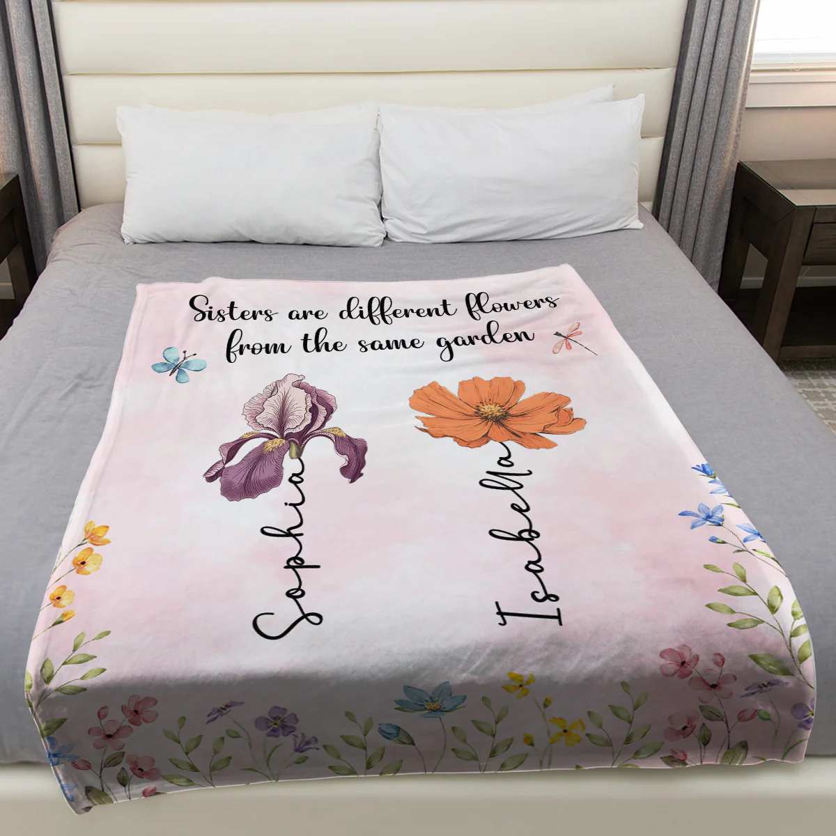 Sisters Are Different Flowers From The Same Garden - Personalized Custom Fleece Blanket - Image 3