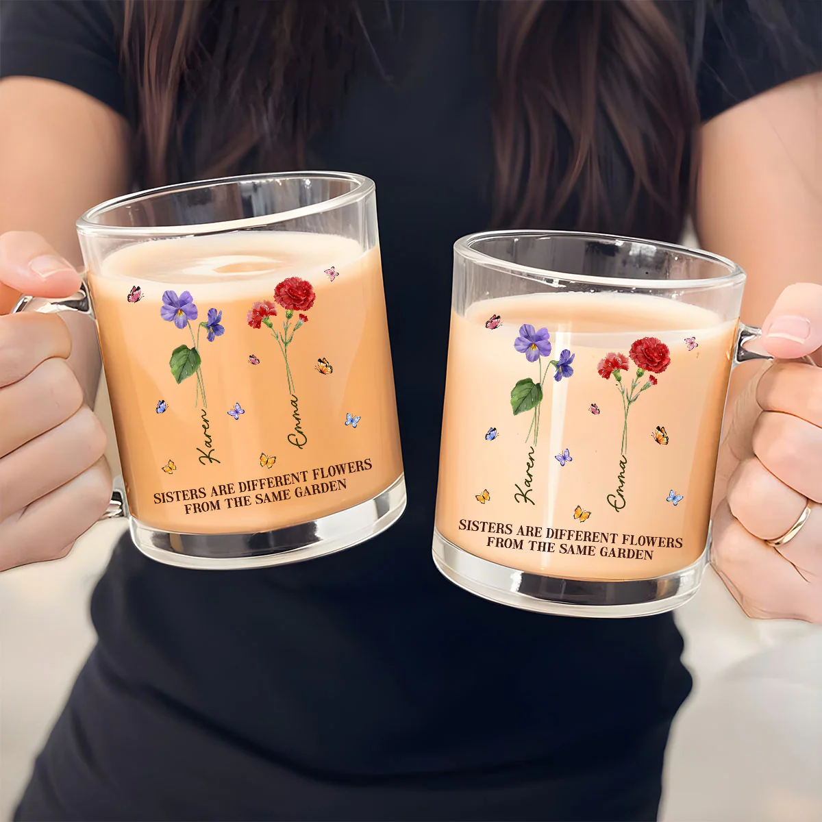 Sisters Are Different Flowers From The Same Garden - Personalized Custom Glass Mug - Image 2
