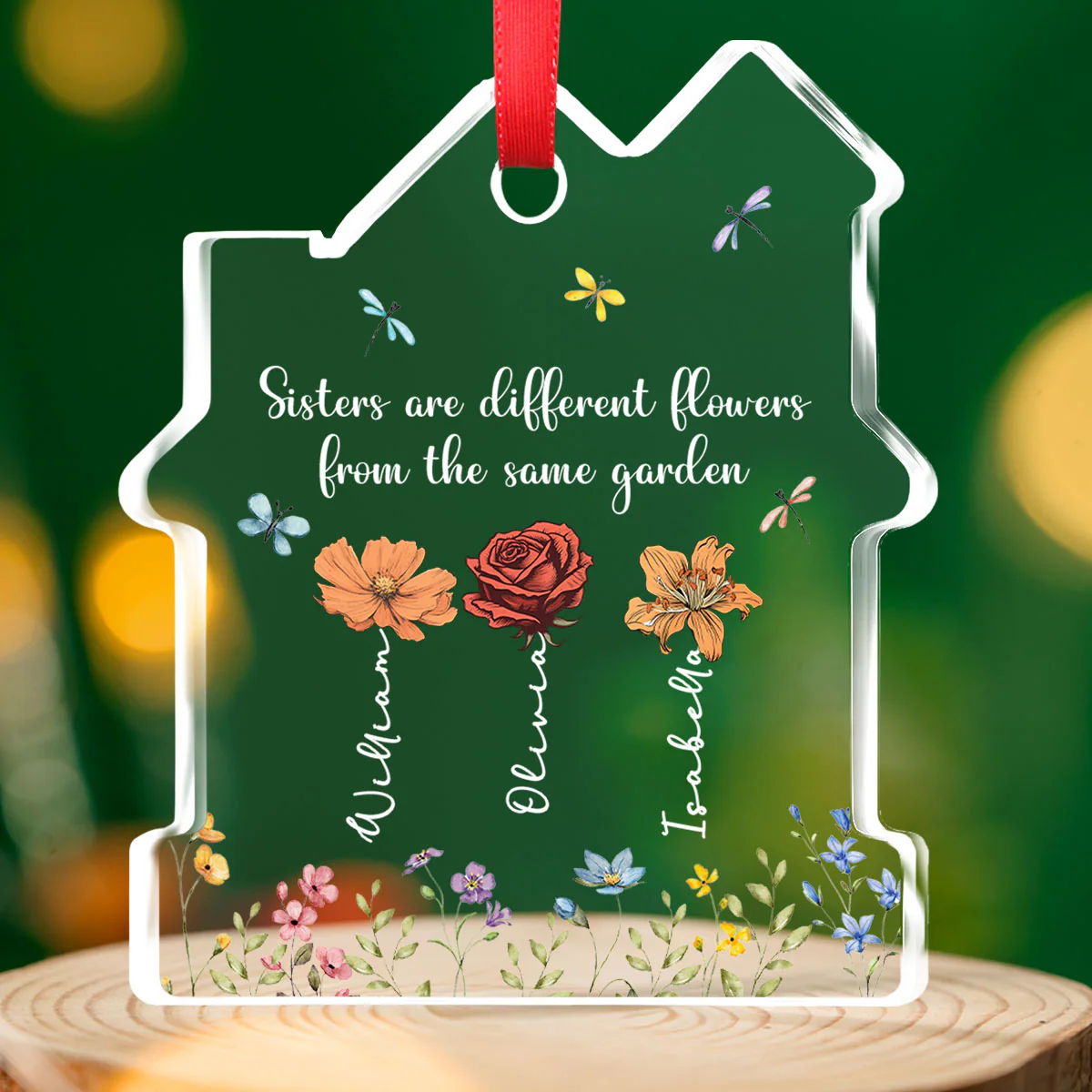 Sisters Are Different Flowers From The Same Garden - Personalized Custom House Shaped Glass Ornament - Image 3