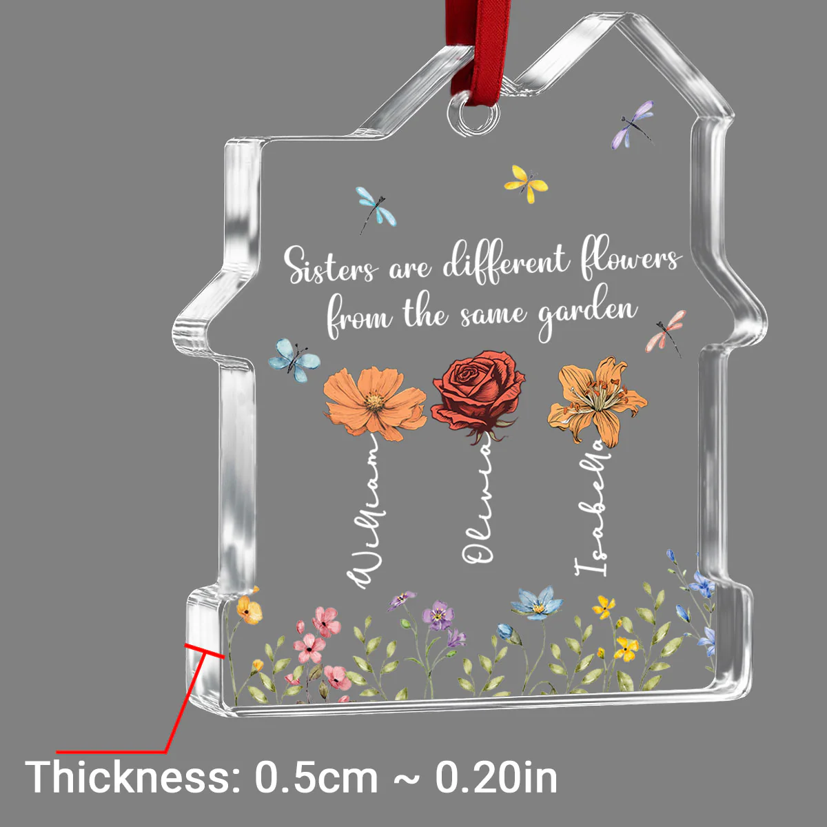 Sisters Are Different Flowers From The Same Garden - Personalized Custom House Shaped Glass Ornament - Image 4