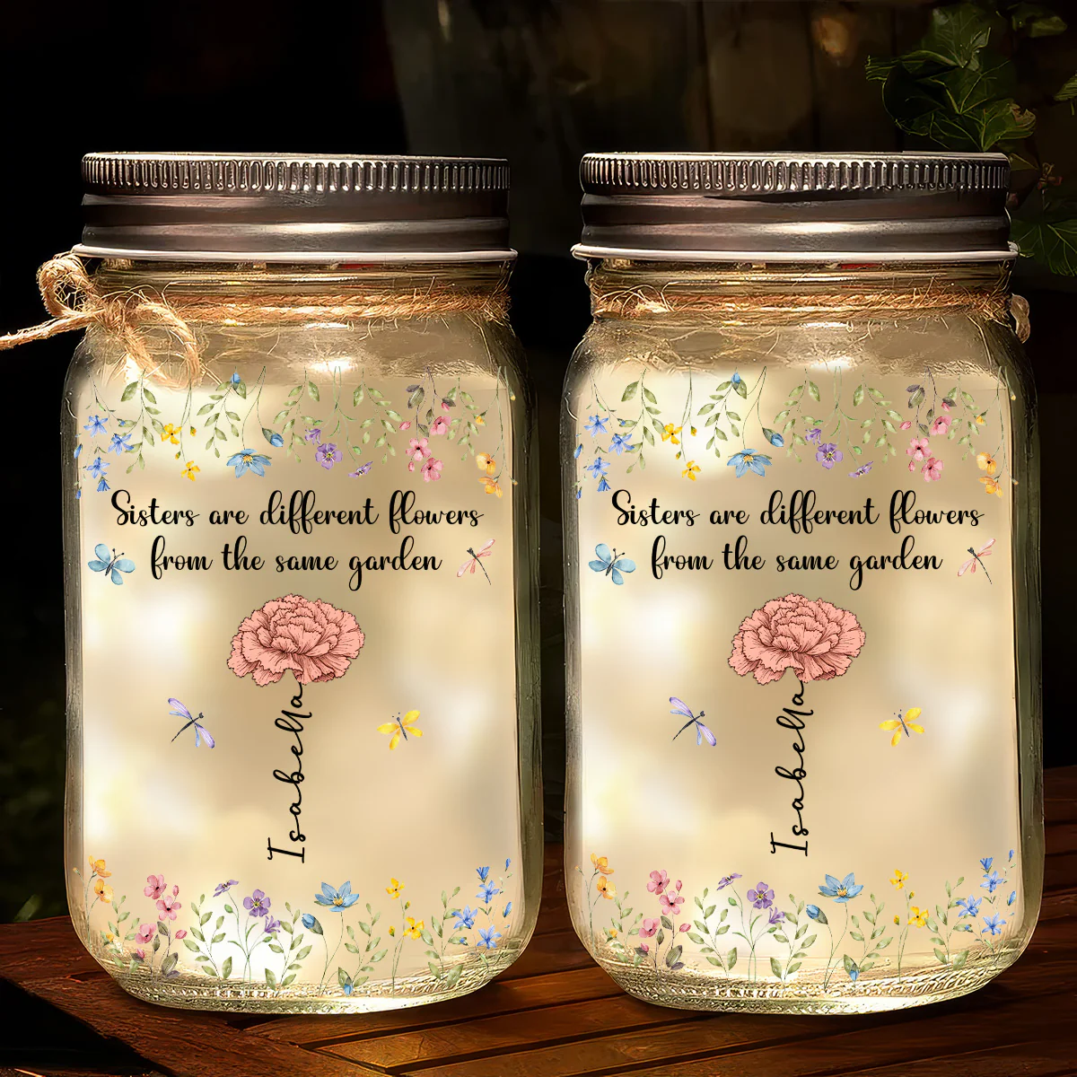 Sisters Are Different Flowers From The Same Garden - Personalized Custom Mason Jar Light - Image 2