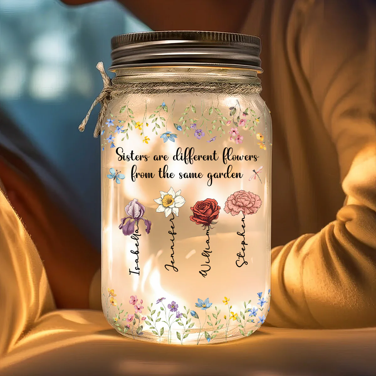 Sisters Are Different Flowers From The Same Garden - Personalized Custom Mason Jar Light - Image 3