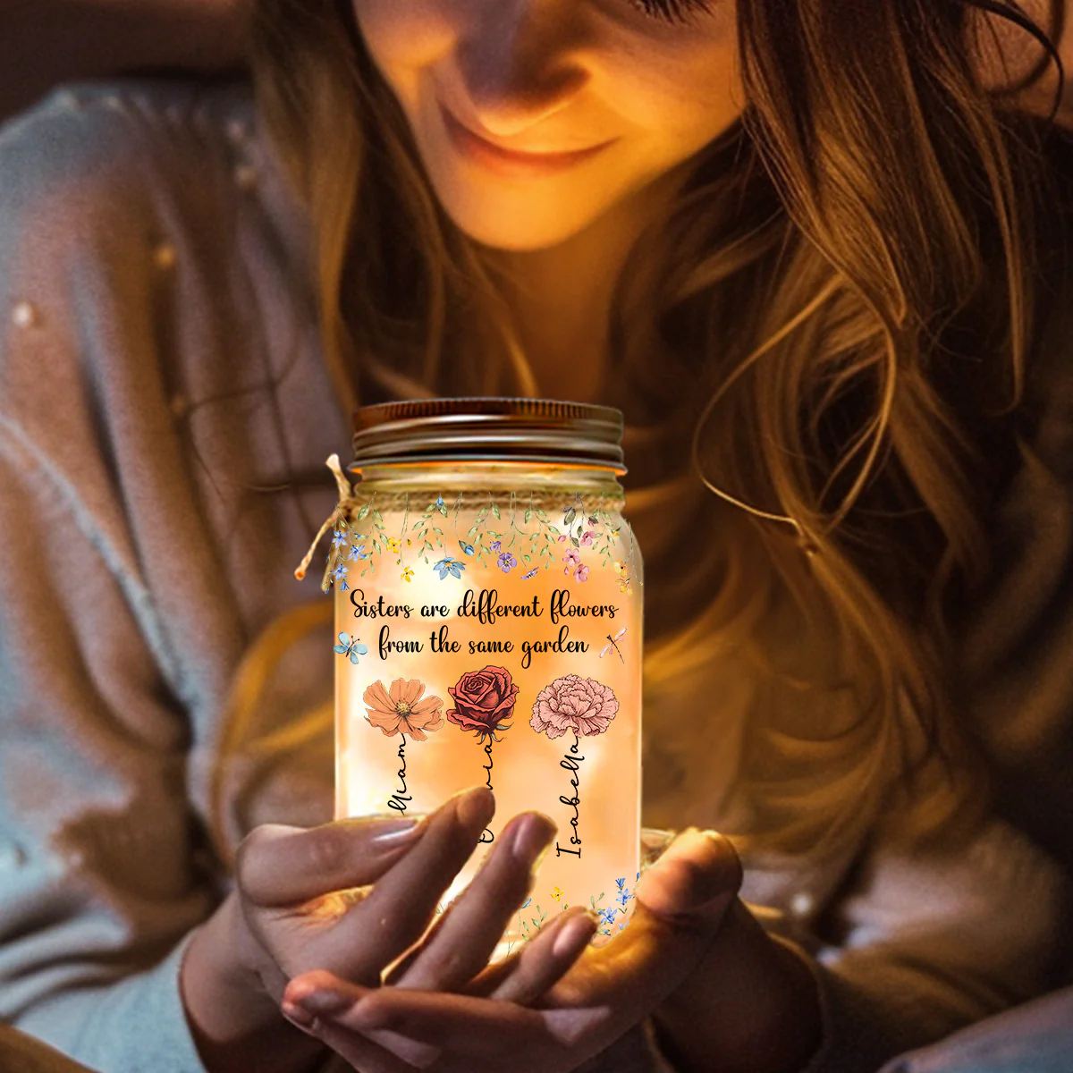 Sisters Are Different Flowers From The Same Garden - Personalized Custom Mason Jar Light - Image 4