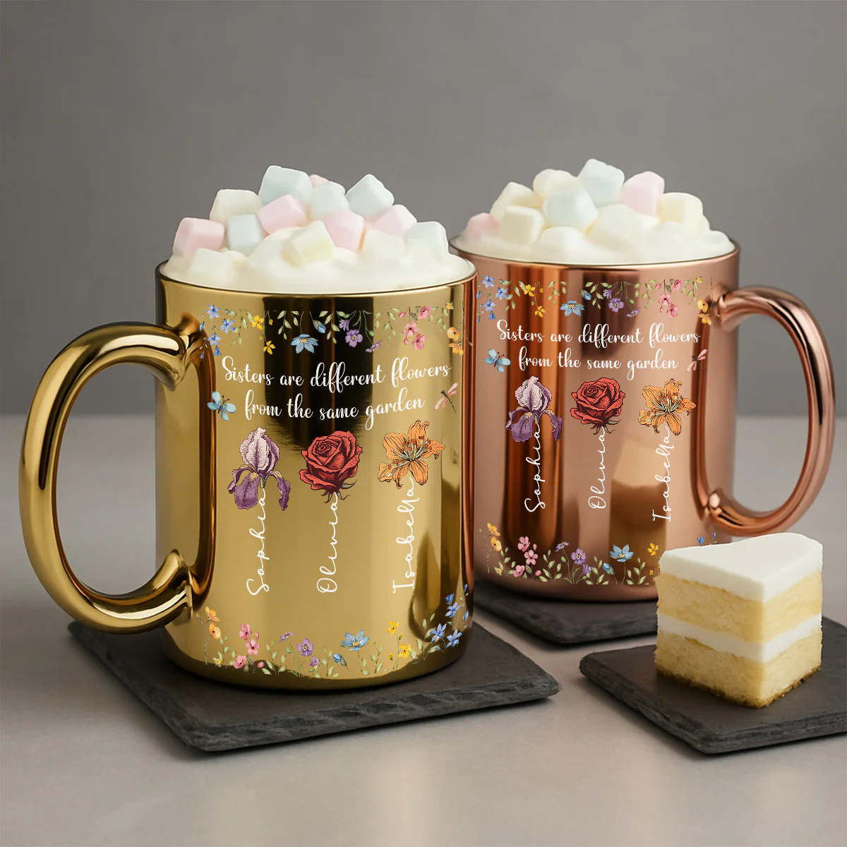 Sisters Are Different Flowers From The Same Garden - Personalized Custom Metallic Mug - Image 2