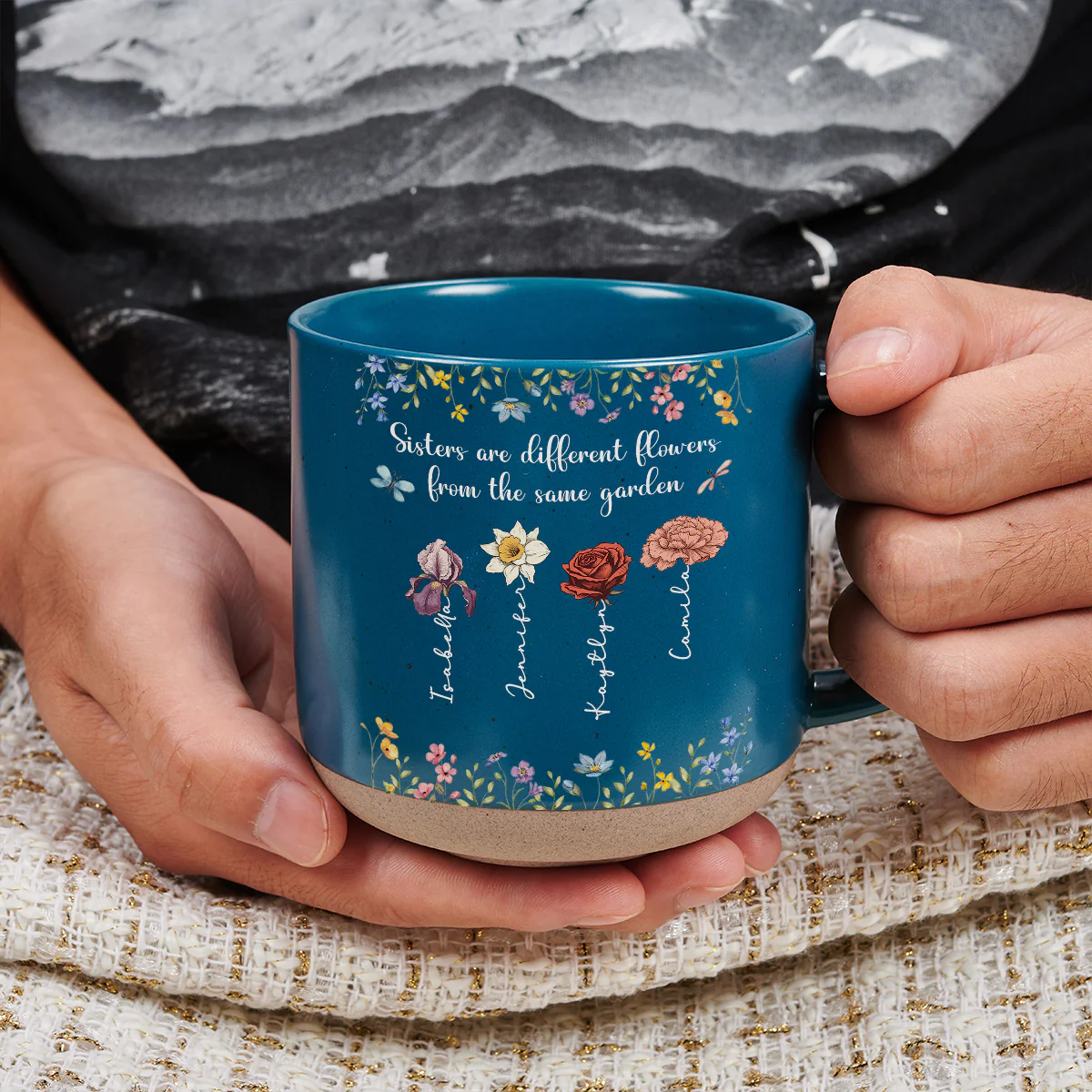 Sisters Are Different Flowers From The Same Garden - Personalized Custom Pottery Mug - Image 3