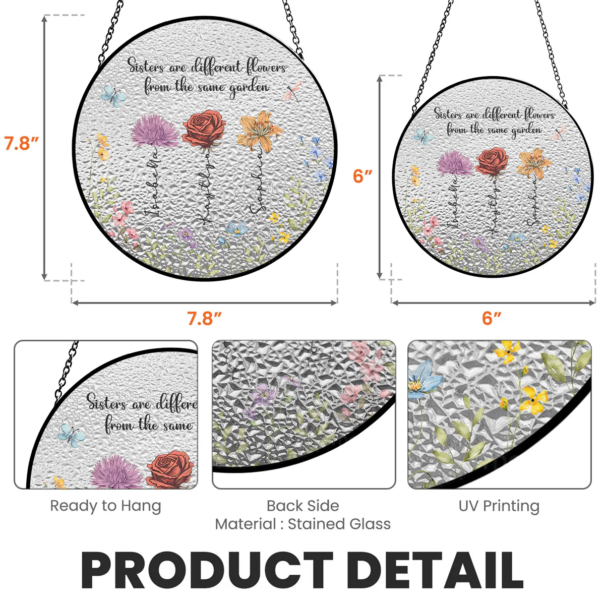 Sisters Are Different Flowers From The Same Garden - Personalized Custom Stained Glass Window Hanging Suncatcher - Image 5