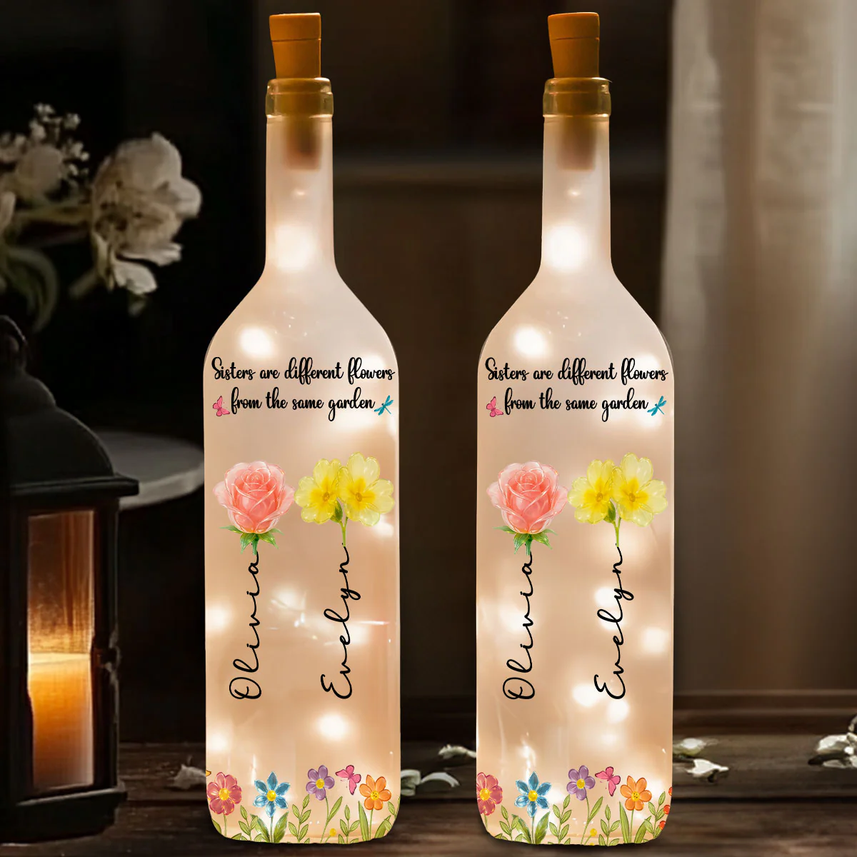 Sisters Are Different Flowers From The Same Garden Ver 2 - Personalized Custom Bottle Lamp - Image 2