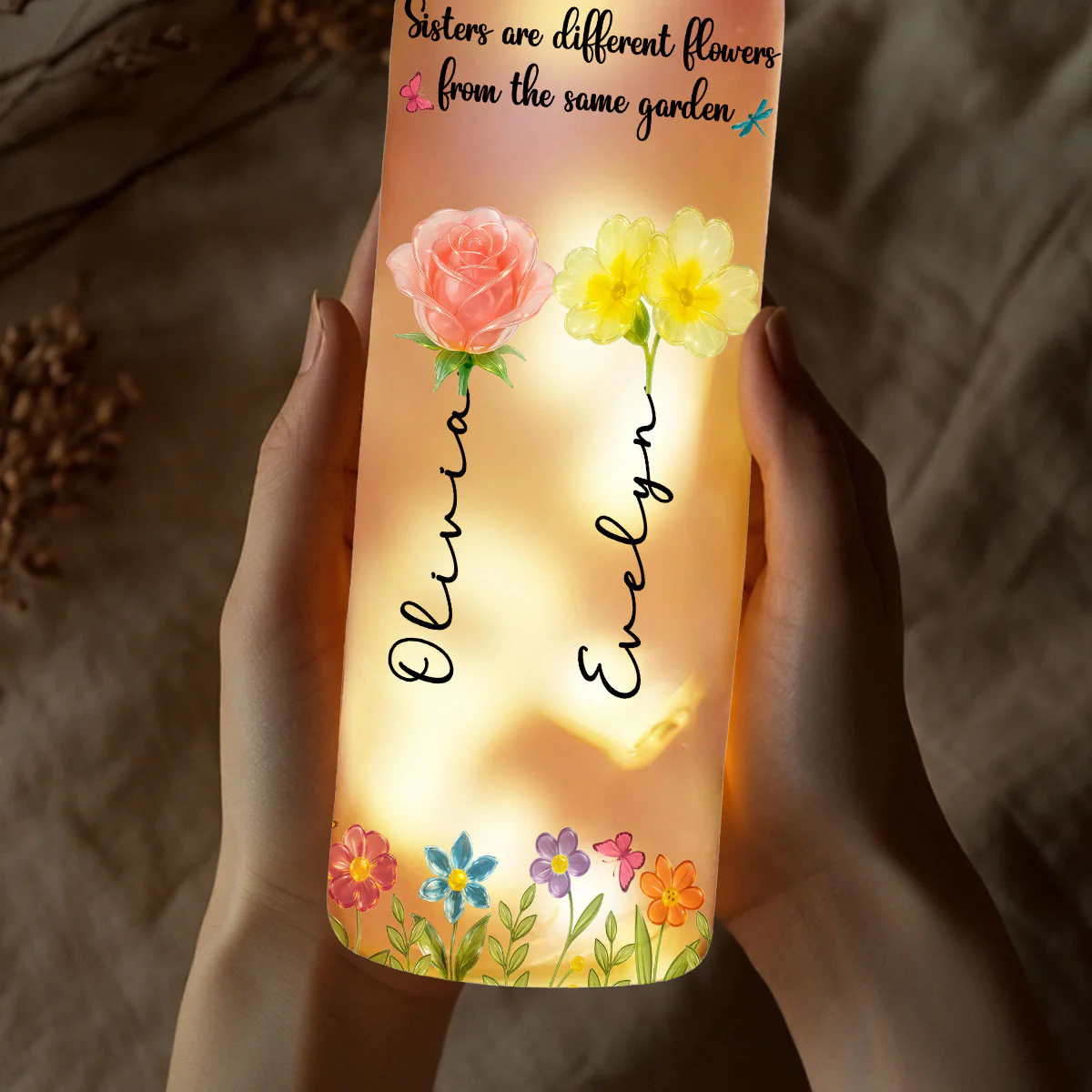 Sisters Are Different Flowers From The Same Garden Ver 2 - Personalized Custom Bottle Lamp - Image 3