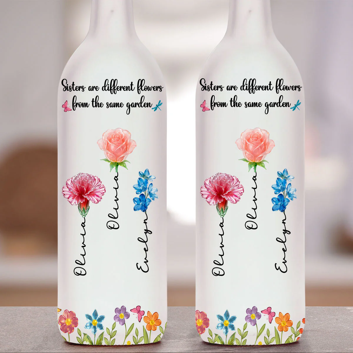 Sisters Are Different Flowers From The Same Garden Ver 2 - Personalized Custom Bottle Lamp - Image 4