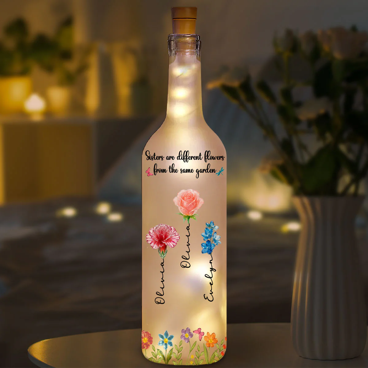 Sisters Are Different Flowers From The Same Garden Ver 2 - Personalized Custom Bottle Lamp - Image 5