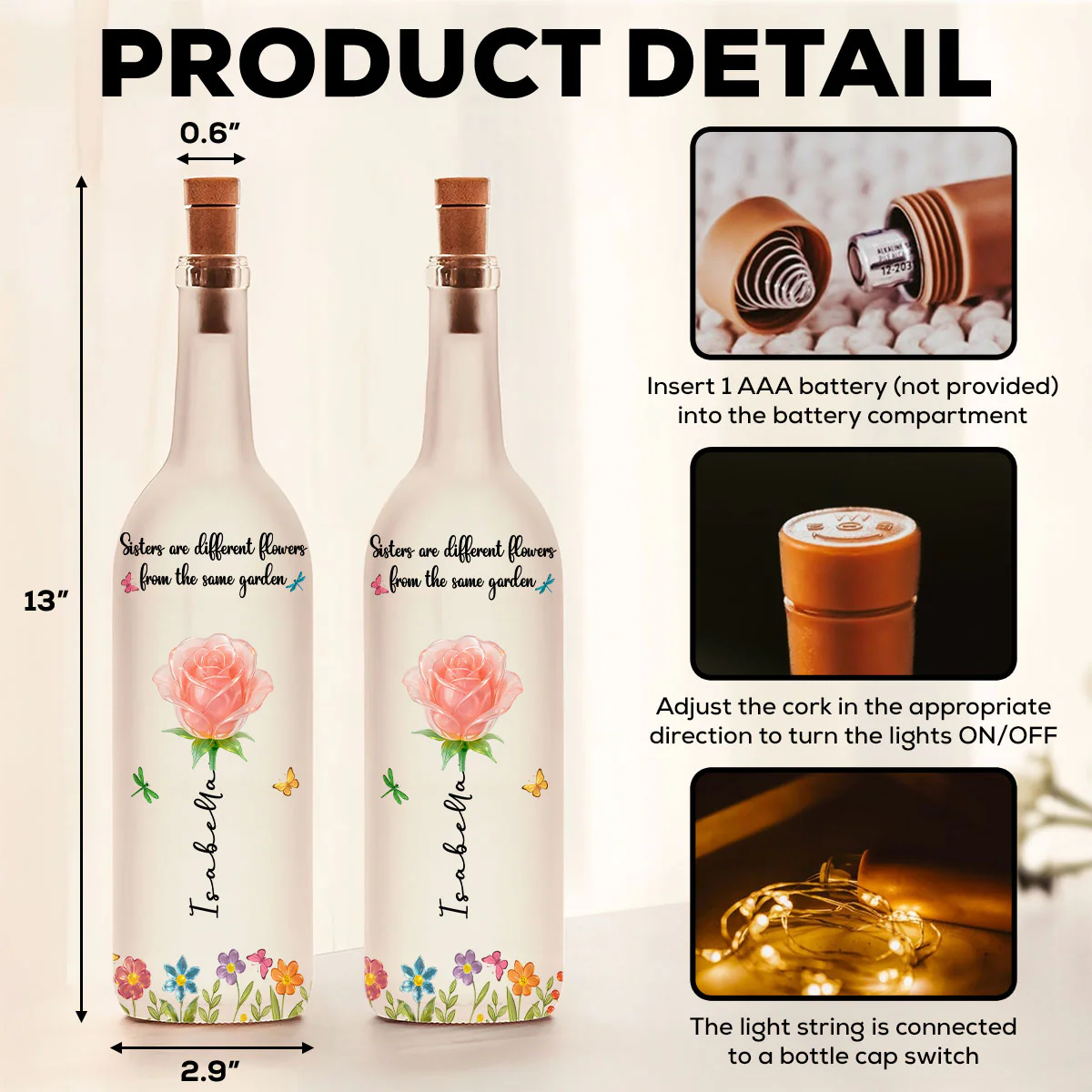 Sisters Are Different Flowers From The Same Garden Ver 2 - Personalized Custom Bottle Lamp - Image 6