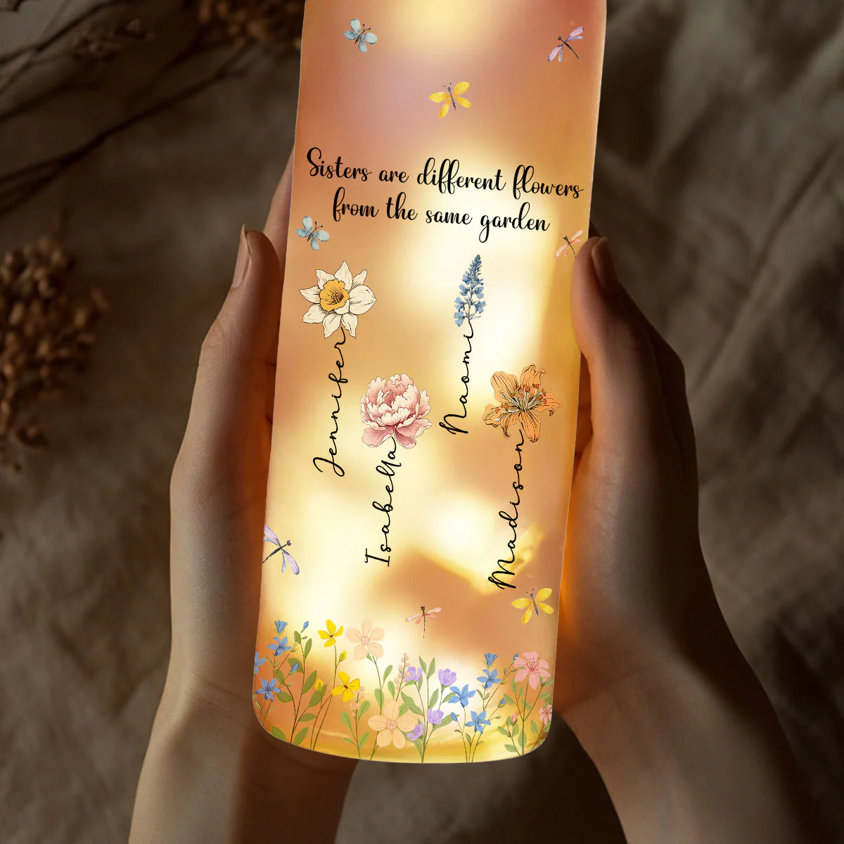 Sisters Are Different Flowers - Personalized Custom Bottle Lamp - Image 3