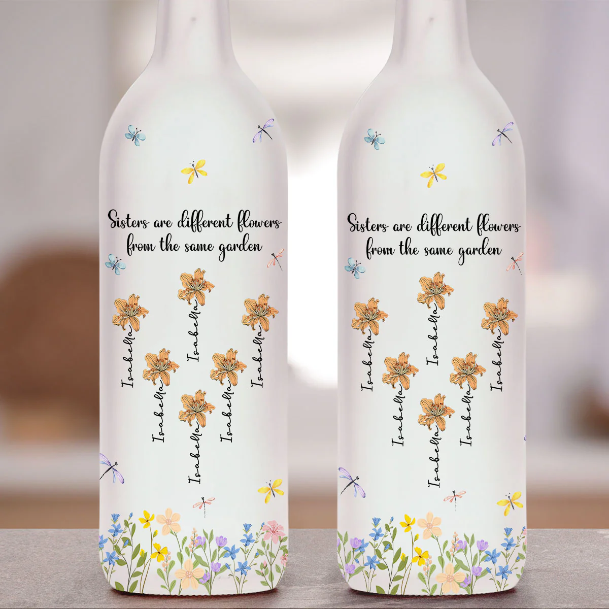 Sisters Are Different Flowers - Personalized Custom Bottle Lamp - Image 4