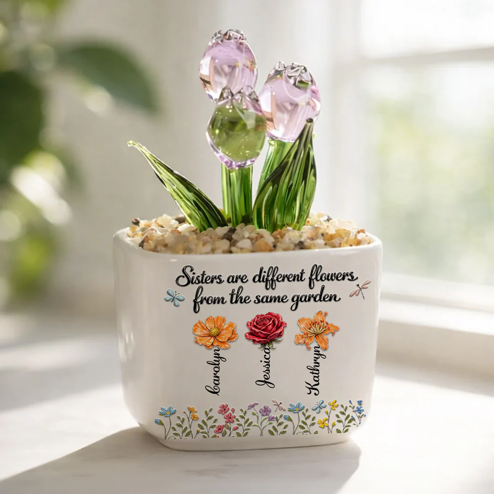 Sisters Are Different Flowers - Personalized Custom Glass Everlasting Tulips - Image 2