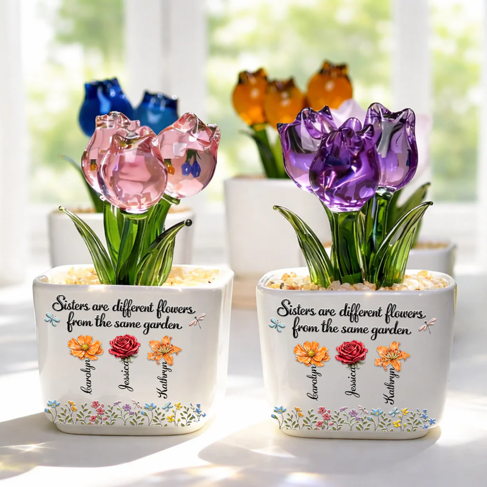 Sisters Are Different Flowers - Personalized Custom Glass Everlasting Tulips - Image 3