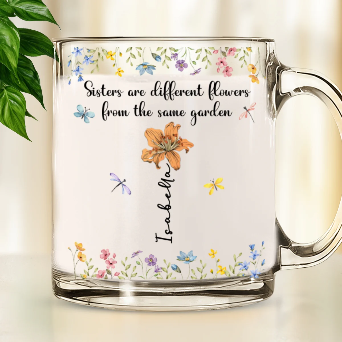Sisters Are Different Flowers - Personalized Custom Glass Mug - Image 6