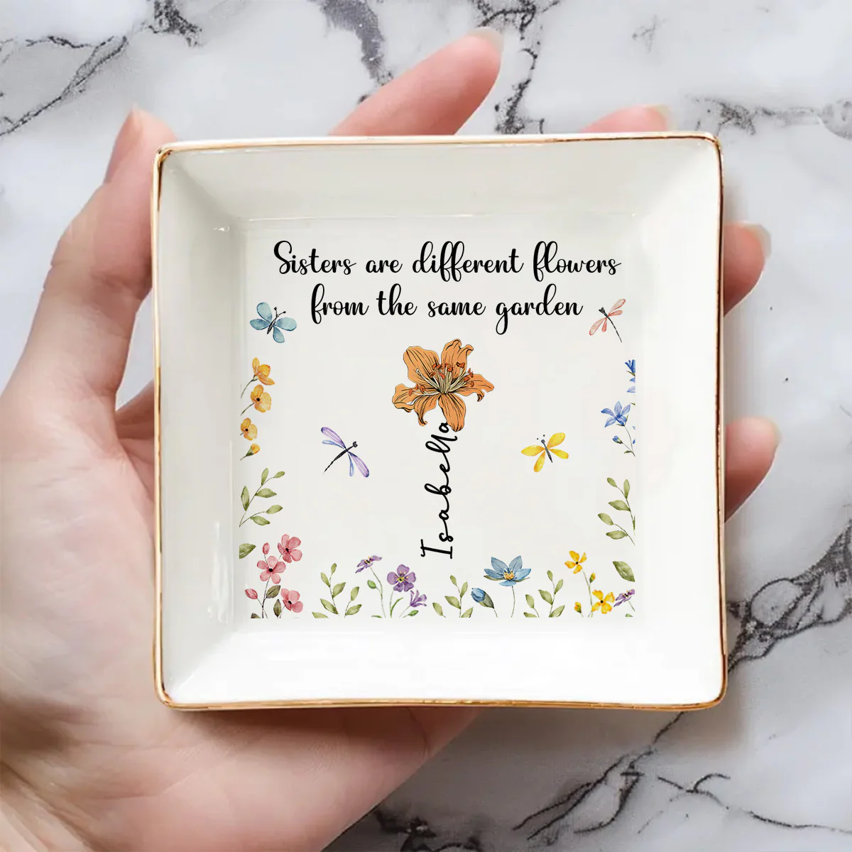 Sisters Are Different Flowers - Personalized Custom Jewelry Dish - Image 4