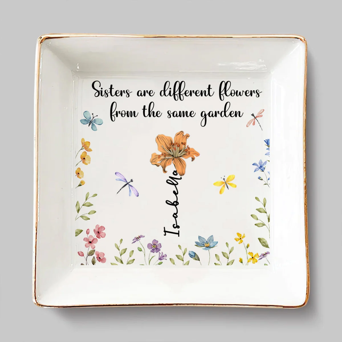 Sisters Are Different Flowers - Personalized Custom Jewelry Dish - Image 6