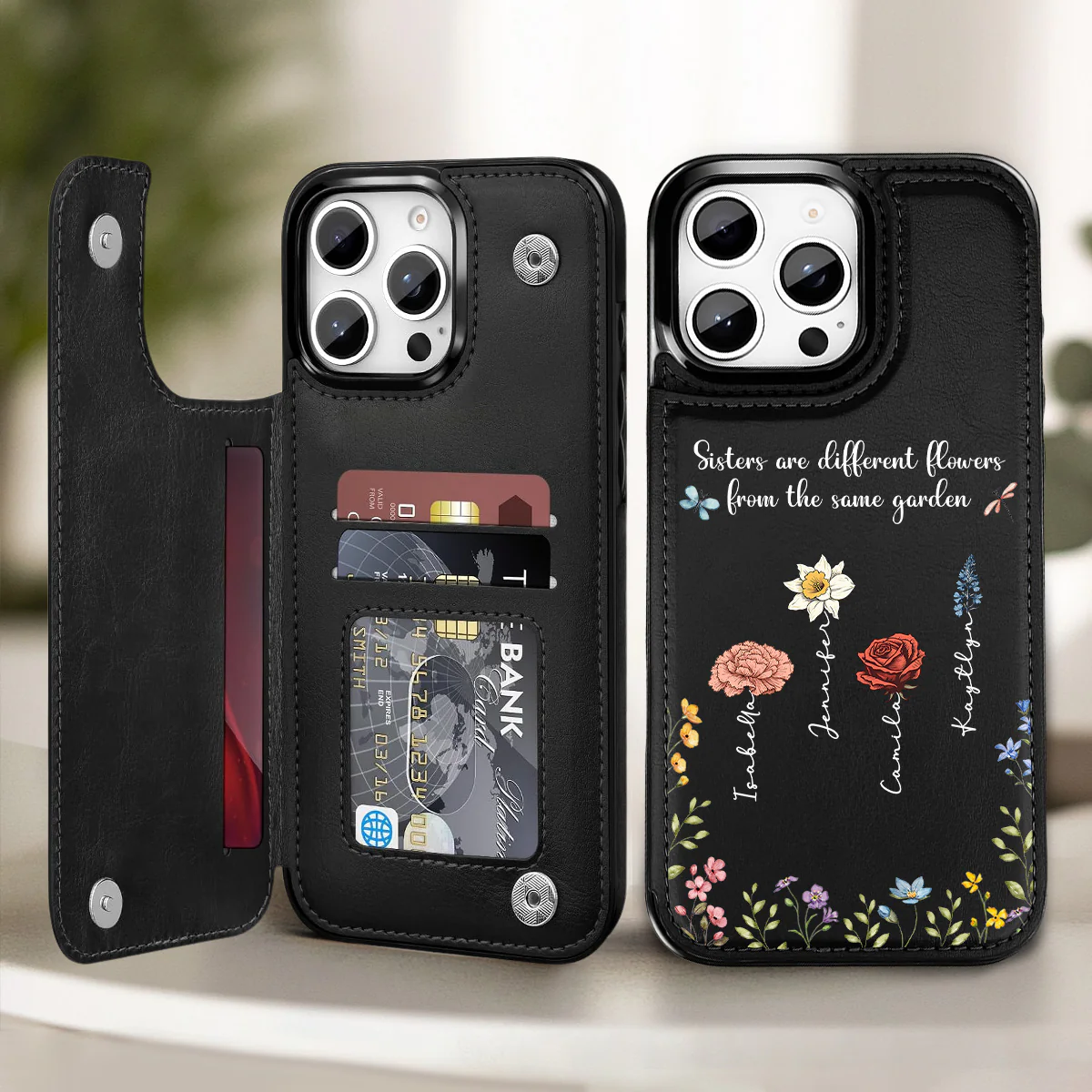 Sisters Are Different Flowers - Personalized Custom Leather Phone Case - Image 2