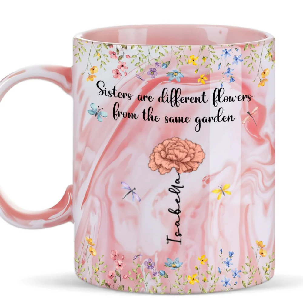 Sisters Are Different Flowers - Personalized Custom Pink Marble Mug - Image 6