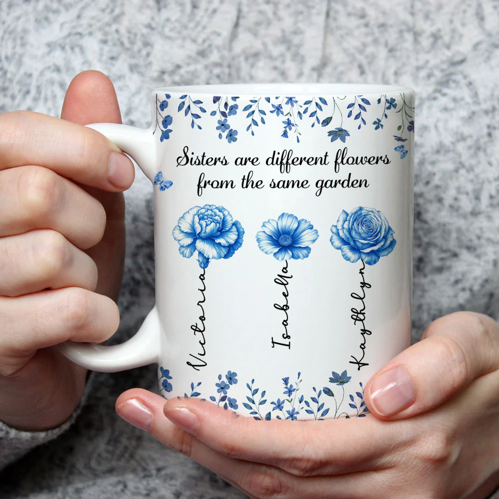 Sisters Are Different Flowers Toile De Jouy Style - Personalized Custom Coffee Mug - Image 2