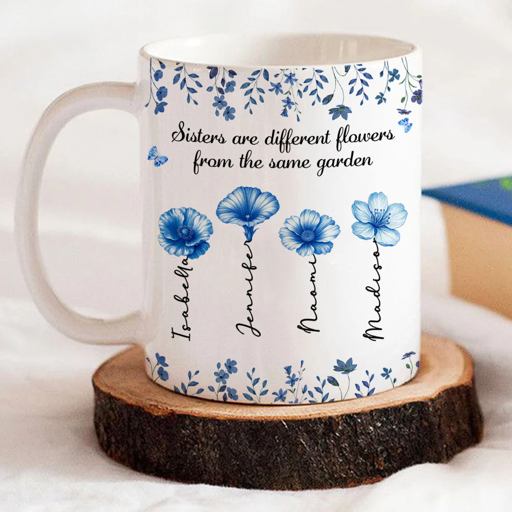 Sisters Are Different Flowers Toile De Jouy Style - Personalized Custom Coffee Mug - Image 3