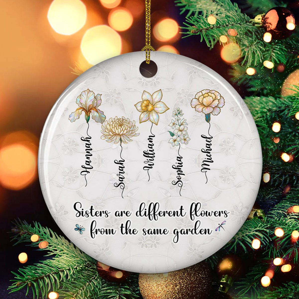 Sisters Are Flowers Mother Of Pearl - Personalized Custom Ceramic Ornament - Image 3
