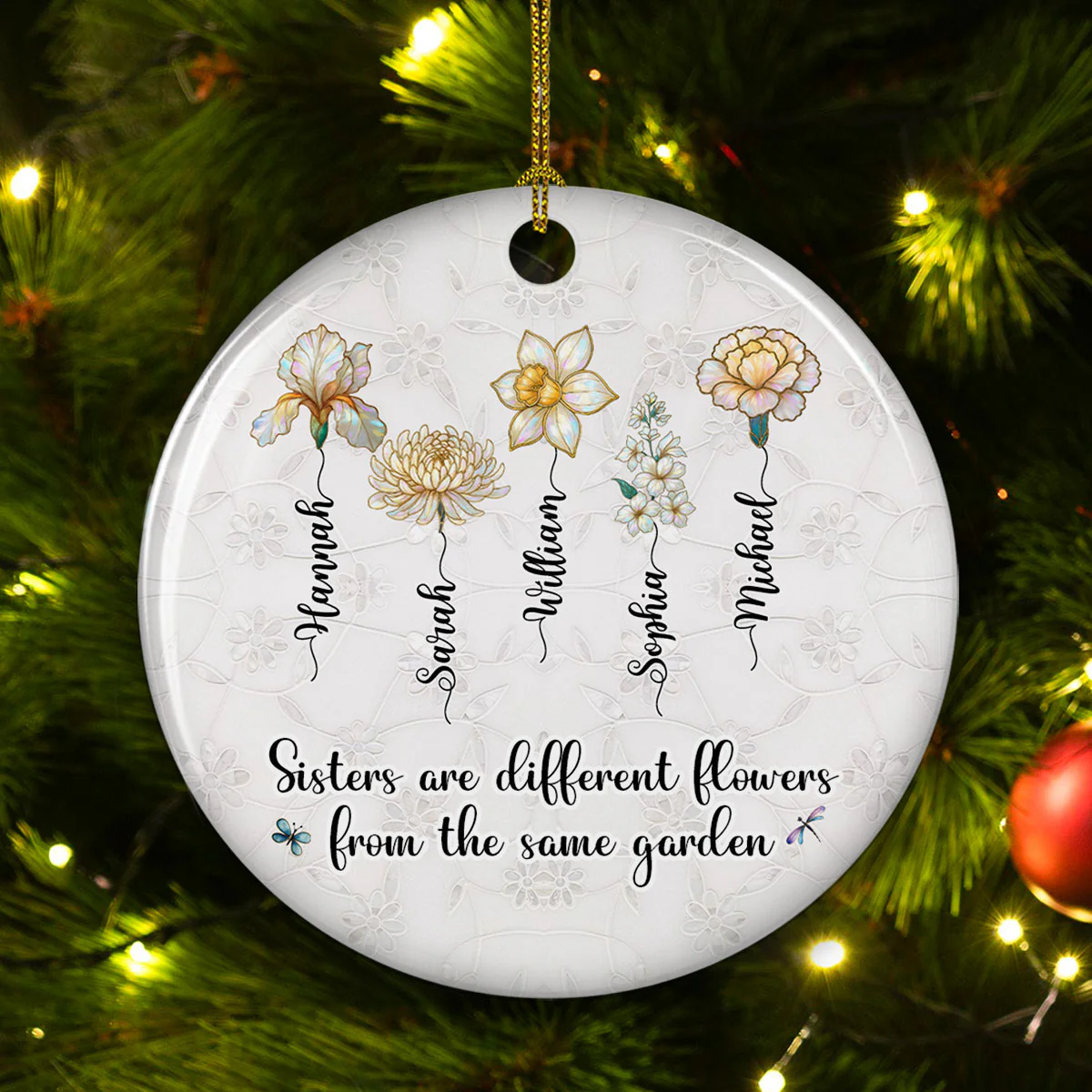 Sisters Are Flowers Mother Of Pearl - Personalized Custom Ceramic Ornament - Image 4