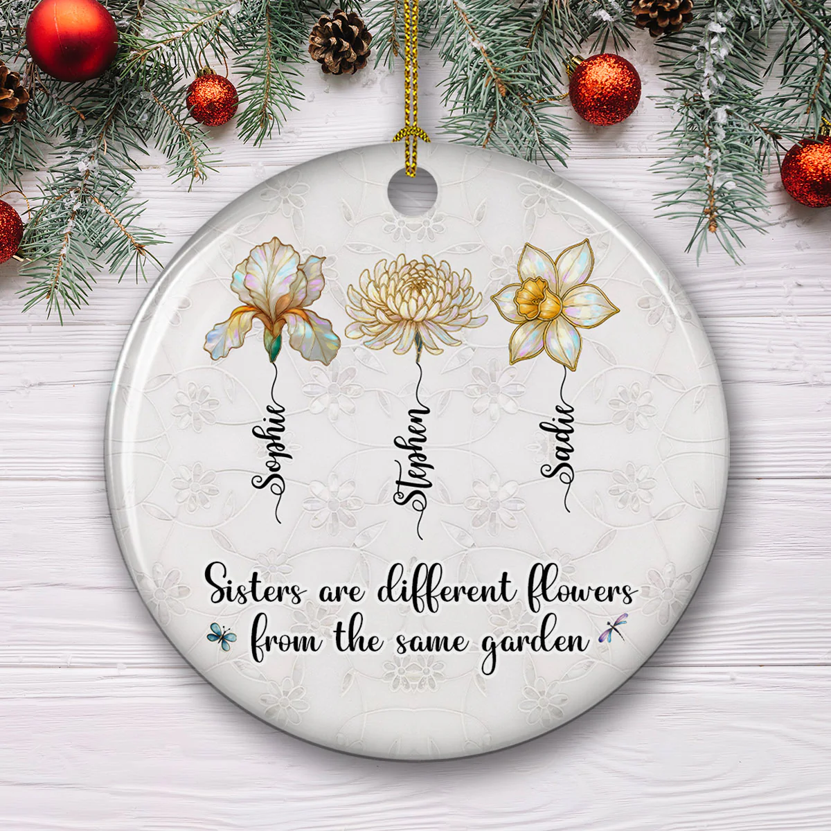 Sisters Are Flowers Mother Of Pearl - Personalized Custom Ceramic Ornament - Image 5