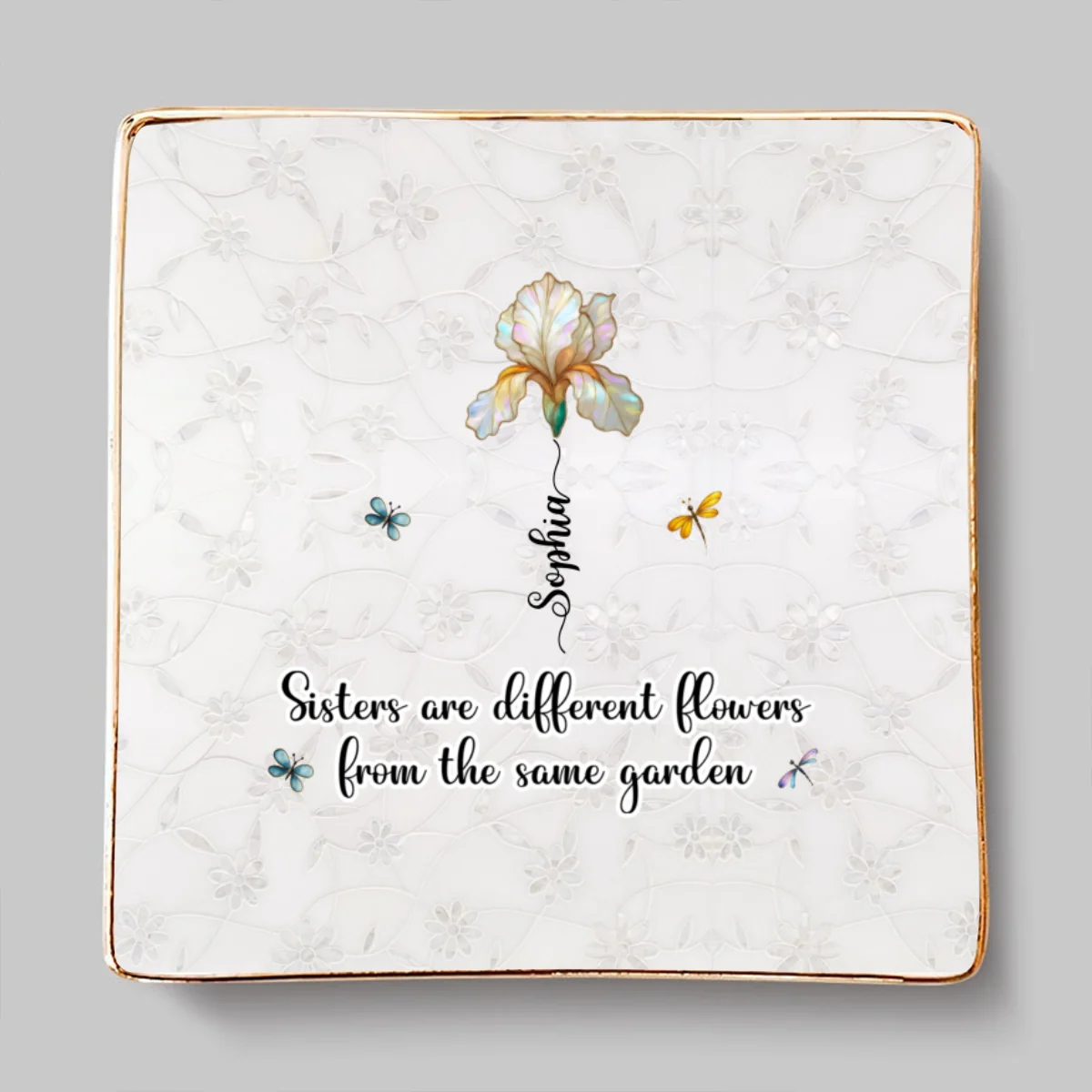 Sisters Are Flowers Mother Of Pearl - Personalized Custom Jewelry Dish - Image 6
