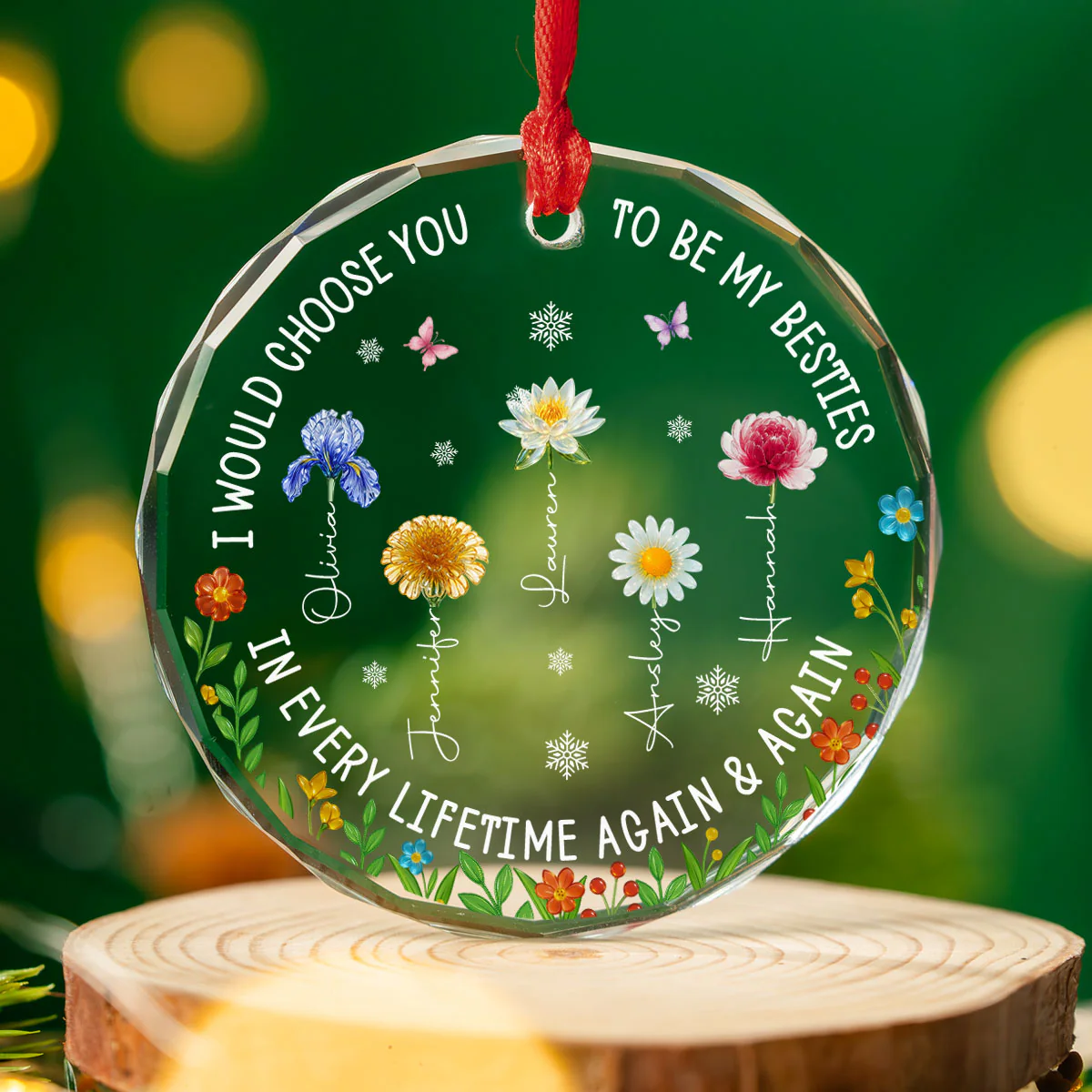 Sisters Are Flowers - Personalized Custom Glass Ornament - Image 2