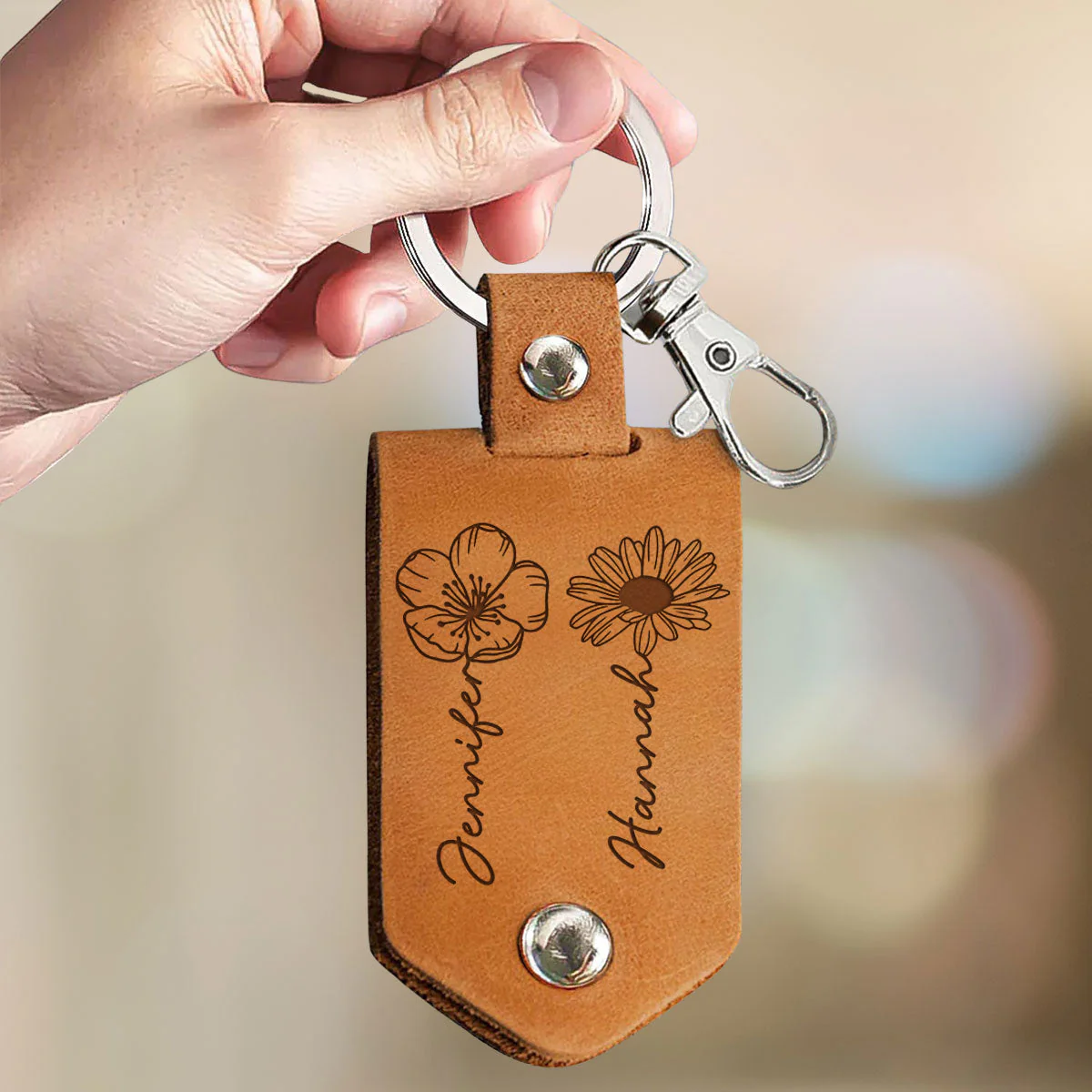 Sisters Are Flowers - Personalized Leather Photo Keychain - Image 2