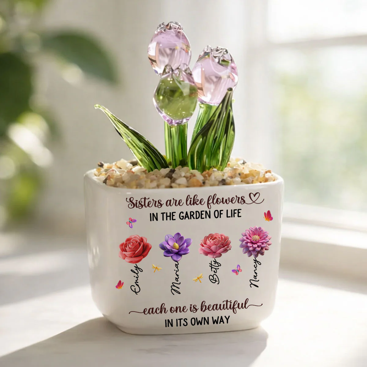 Sisters Are Garden Flowers - Personalized Custom Glass Everlasting Tulips - Image 2
