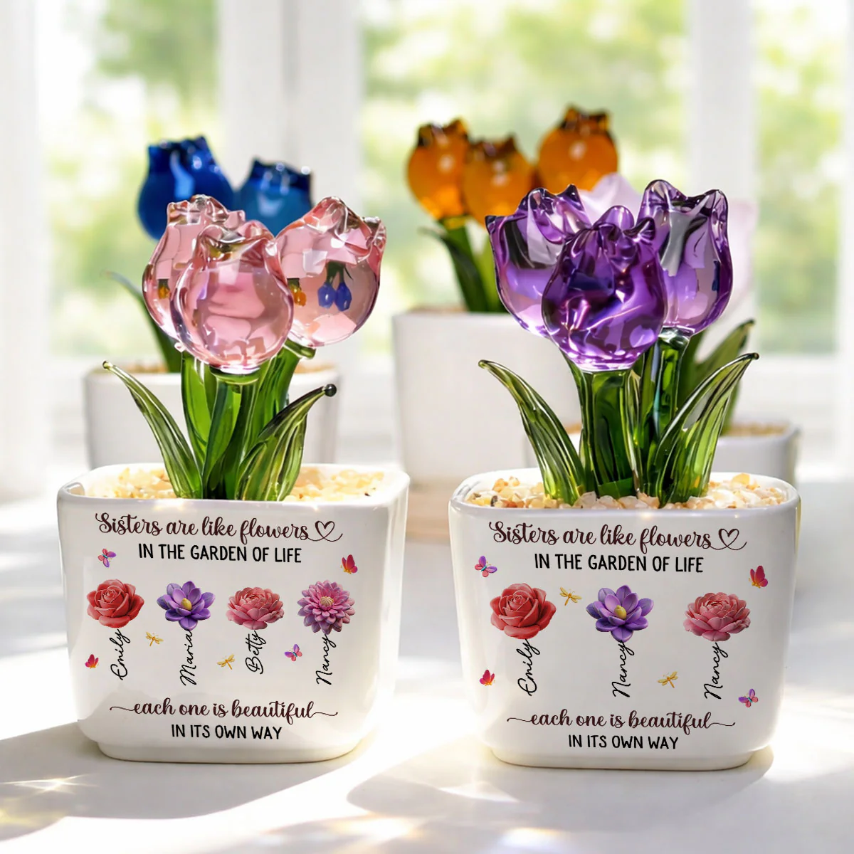 Sisters Are Garden Flowers - Personalized Custom Glass Everlasting Tulips - Image 3